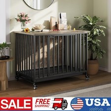 39inch Dog Crate Wooden Kennel Heavy Duty Cage with Tray End Table Pet Furniture