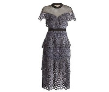 Self-Portrait Yoke Frill Guipure Lace Midi Cocktail Dress Floral Cut Outs Size 8