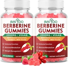 2 Pack Berberine Gummies, 2000Mg High Potency Berberine HCI Supplement, plus Cey