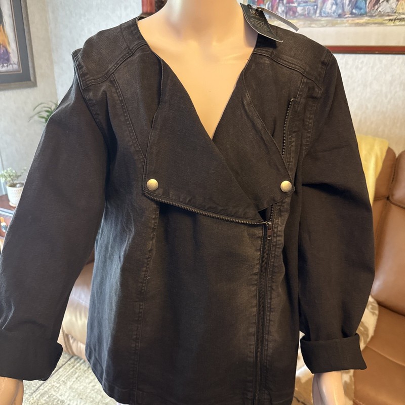 DG2 by Diane Gilman Black denim moto jacket Size 1X NEW (A)