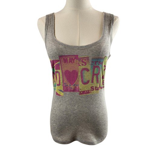 Steve Madden Gray Tank Top Pink Yellow Blue "Mad Crzy" Letters Small to Medium