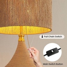 Kaisite 24 Zoll Boho Tischlampe braun Rattan Fuß und Schirm mit Metallzugkette