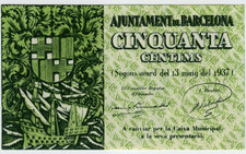 ☆ SPAIN CIVIL WAR 1937 • BARCELONA 50c. MUNICIPAL ☆ GUERRA CIVIL ESPAÑOLA ☆D1408