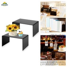 Acrylic Display Risers 12 Inch Large 5mm Thick Black Stands Set of 2