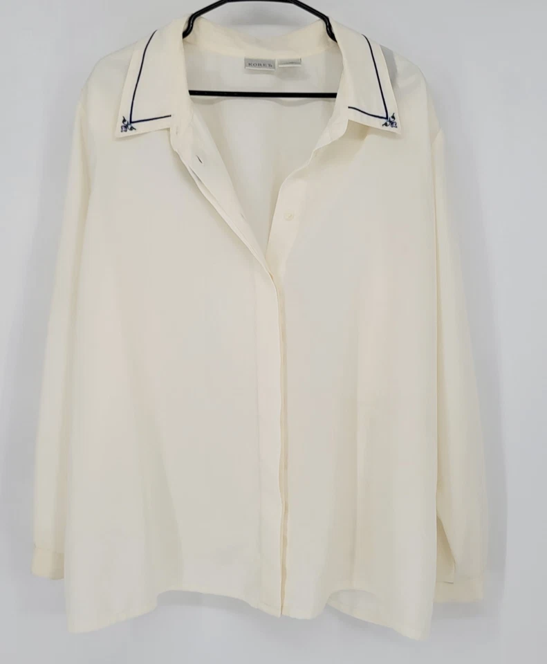 Blusa Koret Mujer Marfil Con Botones Manga Larga Elegante Oficina Talla 22W Foto 3 de 4