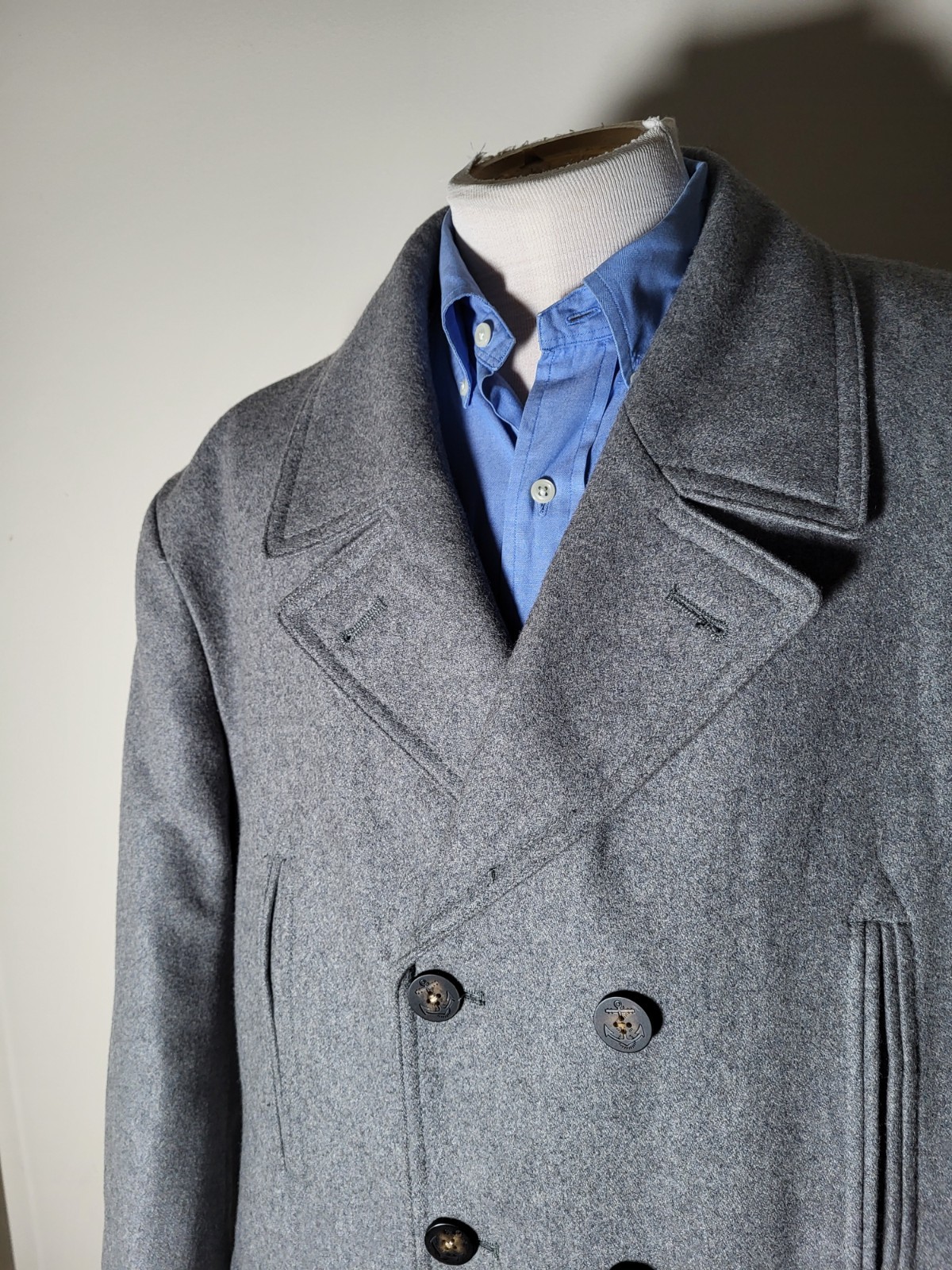 Ralph Lauren Gray Flannel Wool Double Breasted Pea Coat for Men Size 52R Blackwatch