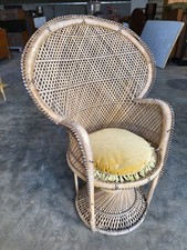 Vintage cane wicker round high back peacock arm chair