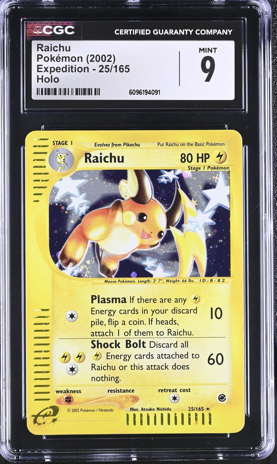CGC 9 MINT Raichu 2002 Expedition 25/165 Holo Pokemon Card