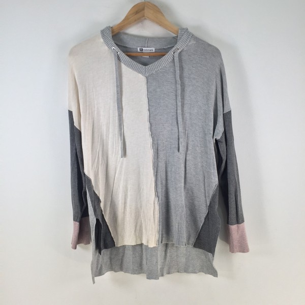 Rockmans womens knit pullover sweater size S grey colourblock long sleeve 115103