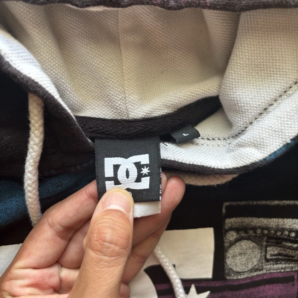 Vintage 2000s DC Shoes Grunge Hoodie Sweater Sz L Womens All Over Print Rare Y2K - Image 2 of 2