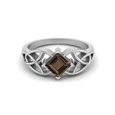 5mm Square Shape Smoky Quartz 925 Sterling Silver Solitaire Women Celtic Ring
