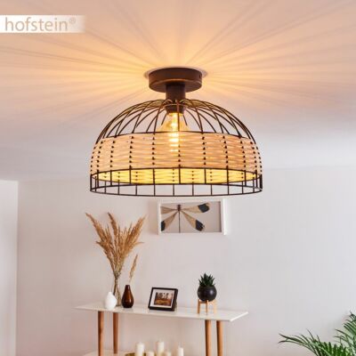 Plafonnier Suspendu Rétro Hofstein - Métal Noir Et Bois - 1 à 3 Lumières - Salon, Chambre