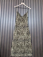 Cheetah Dress Small Womens Brown Leopard Art Cowl Neck Maxi Sleeveless Stretch