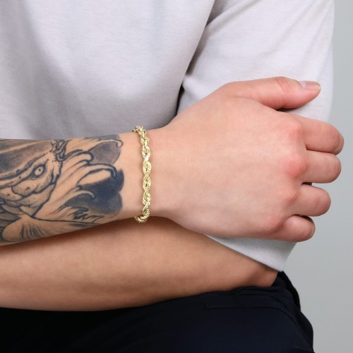 10k Yellow Gold Mens 6mm Diamond Cut Rope Genuine Italian Chain Link Bracelet 8" - Picture 11 of 12