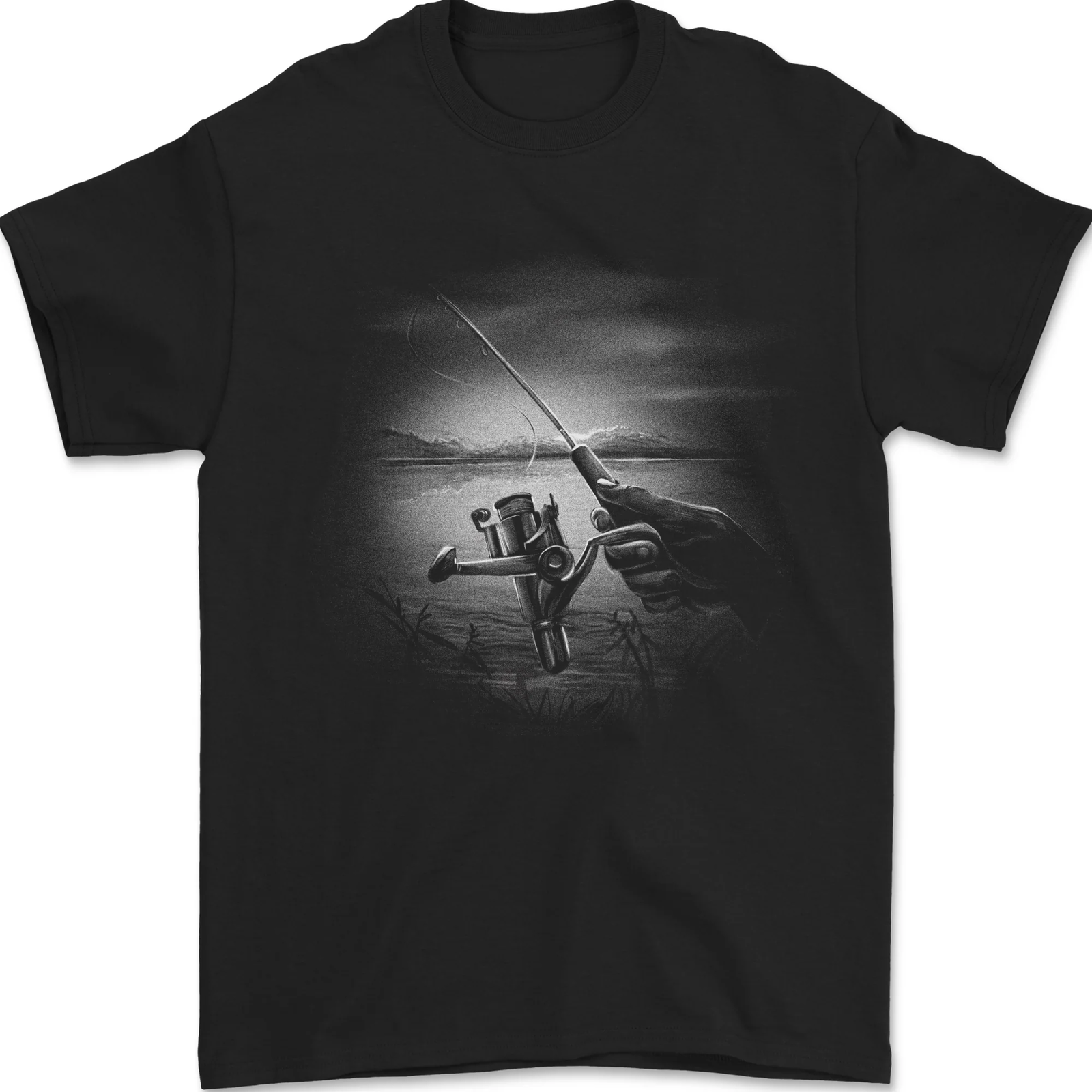Fishing Rod And Reel Fisherman Mens T-Shirt 100% Cotton