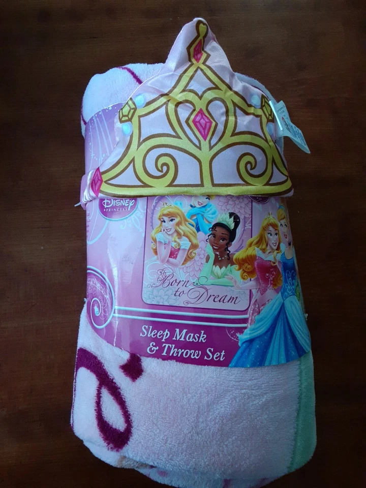 DISNEY PRINCESS PINK BLANKET THROW 46" X60" W/ SLEEP MASK SET "Born to Dream" - Image 2 of 4