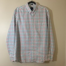 J Crew Shirt Mens Large White Plaid Slim Flex Oxford Preppy Bright Classic