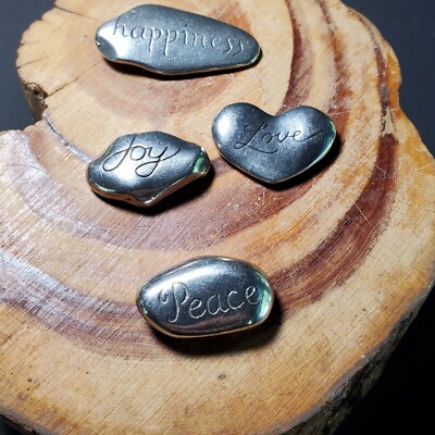 Danforth Pewter Pocket Stones  Love Joy Happiness Peace Lot Of 4