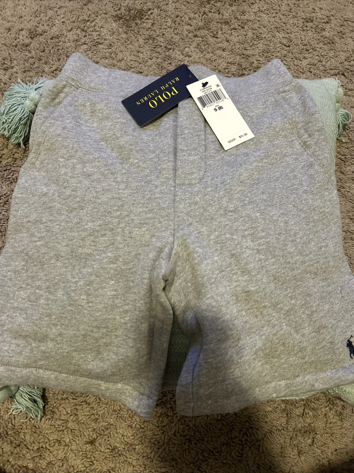 NWT- Ralph Lauren Boys Polo Shorts Heather Gray ~Size 8 Blue Logo - Image 2 of 4