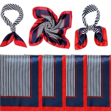 4 Pieces Sailor Scarf Stain Flight Attendant Scarf Square 23.6 Inch Red White...