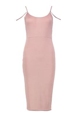 boohoo Sally Slinky Open Shoulder Midi Dress Rose (Rose Gold) 14/42/US 10 NWT