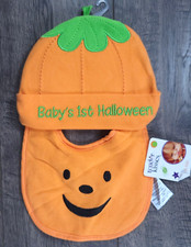 Baby Girl Boy New Tender Kisses 0-6 Month 1st Halloween Hat Bib Set