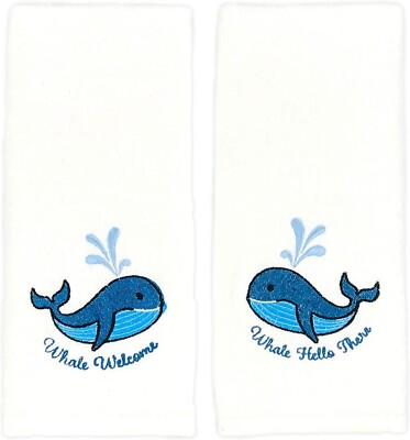 Summer Soft Absorbent Whale Guest Hand Towels Ocean Friendly Greeting 2 pc