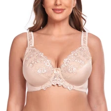 Underwire Full Coverage Bra Wide Strap Soft Unlined Cup Plus Size 34-50C-G H I J