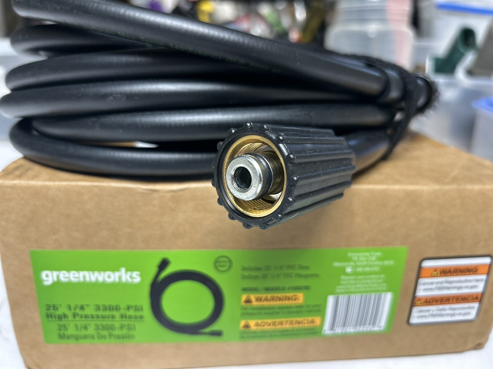 GreenWorks 25' 3000 PSI High Pressure Washer Hose Black 14mm M22 Connector