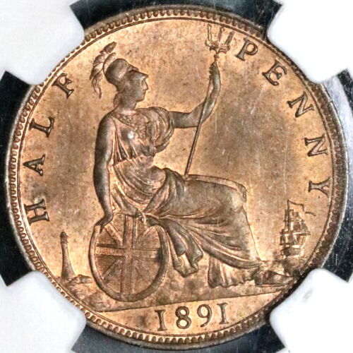 1891 NGC MS 65 1/2 Penny Victoria Great Britain GEM Coin POP 6/0 (21091304C) - Picture 3 of 6