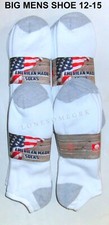 6 or 12 Pairs BIG Mens 12-15 Shoe Low Cut / No Show White Cotton Socks USA Made