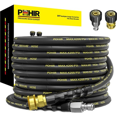 #ad Heavy Duty 25FT Pressure Washer Hose 1 4quot; 4200 PSI with Quick Connect Adaptors $64.96