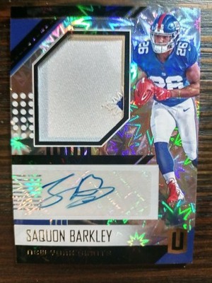 2018 UNPARALLELED FOOTBALL SAQUON BARKLEY AUTO RC SWATCH /75 IMPACT RJA-SB.
