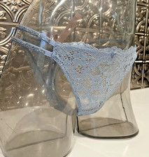 Victoria's Secret Double Shine Strap Lace BRAZILIAN Panty Sz M BLUE GRAY NWT 24