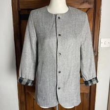 Drop Dead Damenjacke grau Fischgrätmuster Langarm Grafikdruck UK 10