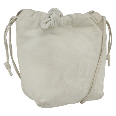 LOEWE Anagram Shoulder Bag Leather White Gold Auth 162166