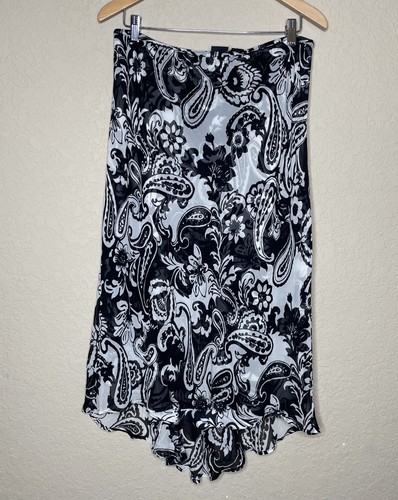 INC International Concepts Y2K Black Floral Asymmetrical Silk Midi Skirt Size 12