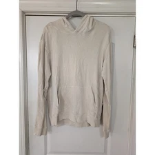 Onia Men's Slub Terry Hoodie Pullover Sweatshirt Small cream minimalist casual