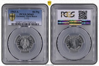 1943 A Germany 50 Pfennig PCGS MS65