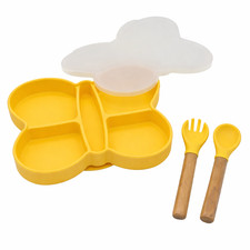 Baby Bubidoodoo Butterfly Silicone Baby Feeding Set - Plate with Spoon and Fork