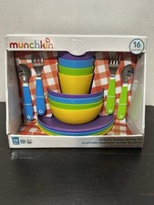 NEW Munchkins 16pc Toddler Dining Set - Plates, Bowls, Cups, Forks Spoons NIB