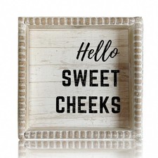 Farmhouse Bathroom Wall Decor, Cute Restroom Sign, Wooden Plaque, Beige