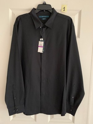 NWT Perry Ellis Men's Dress Shirt XXL SLIM FIT STRETCH Black 100% Polyester