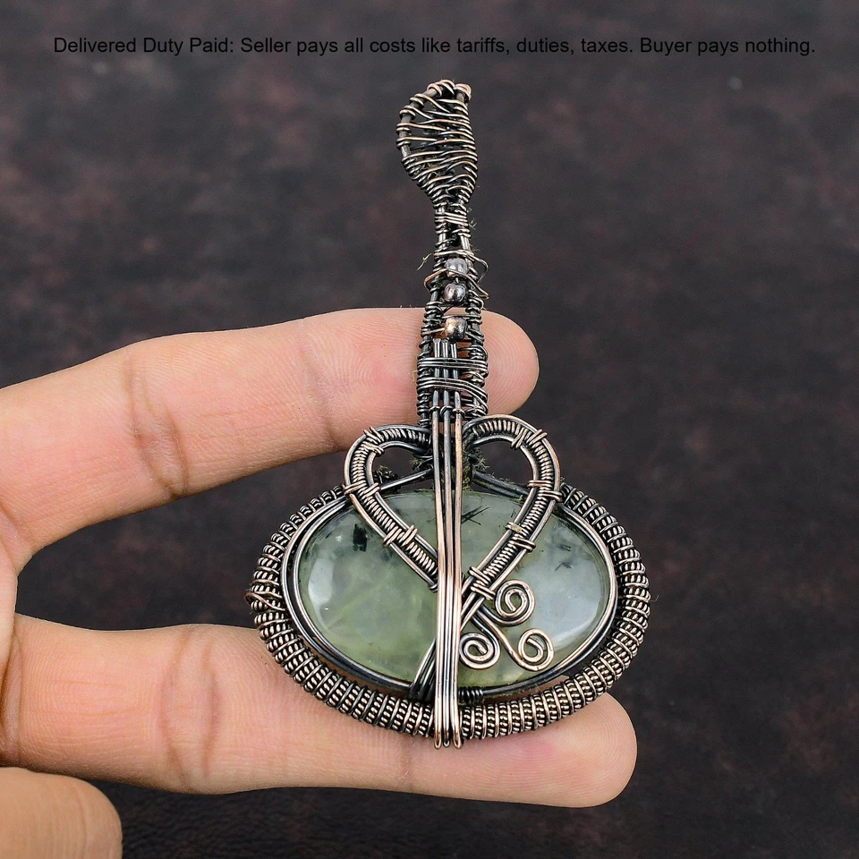 Киберпонедельник Распродажа Овальный Мох Пренит Драгоценный Камень Медь Жена Свадебная Гитара Кулон - Изображение 4 из 4