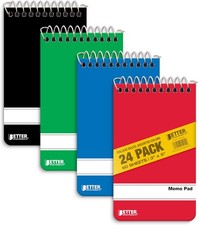 Spiral Memo Pads, 24 Pack, 3 x 5 inches, 60 Sheets, 3 " x 5", Assorted