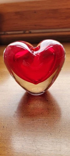 Vintage Murano Style Red Glass Heart Vase 3 Inches