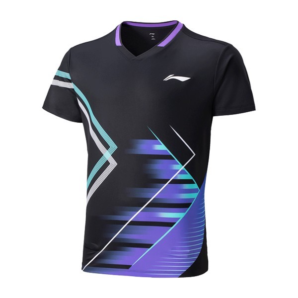 On Sale Li-Ning Mens Badminton T-Shirts Sports Training Top Black AAYV051-1 7590₽