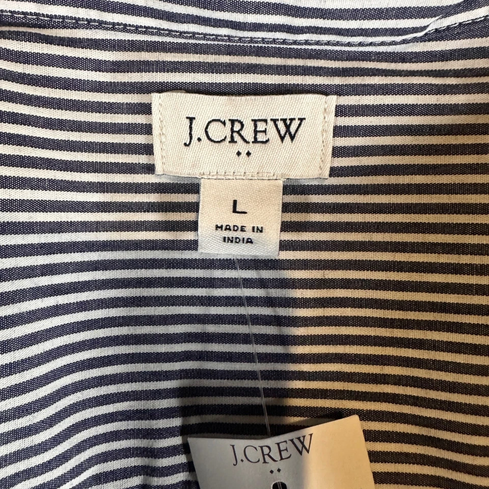 J. Crew Women's Blue White Striped Puff Sleeve Collared Button Up Shirt Size L - Image 2 of 4