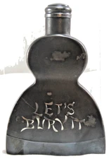Antique Prohibition Era "Let's Bury It" Pewter Hatchet Whiskey Flask Very Nice