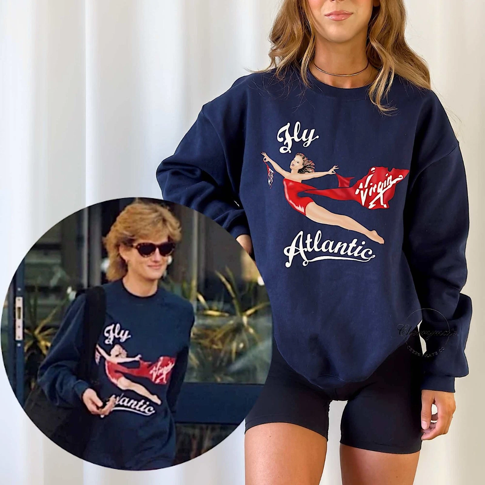 Fly Atlantic Princess Diana Sweatshirt Retro 80s Crewneck Pullover Sweater